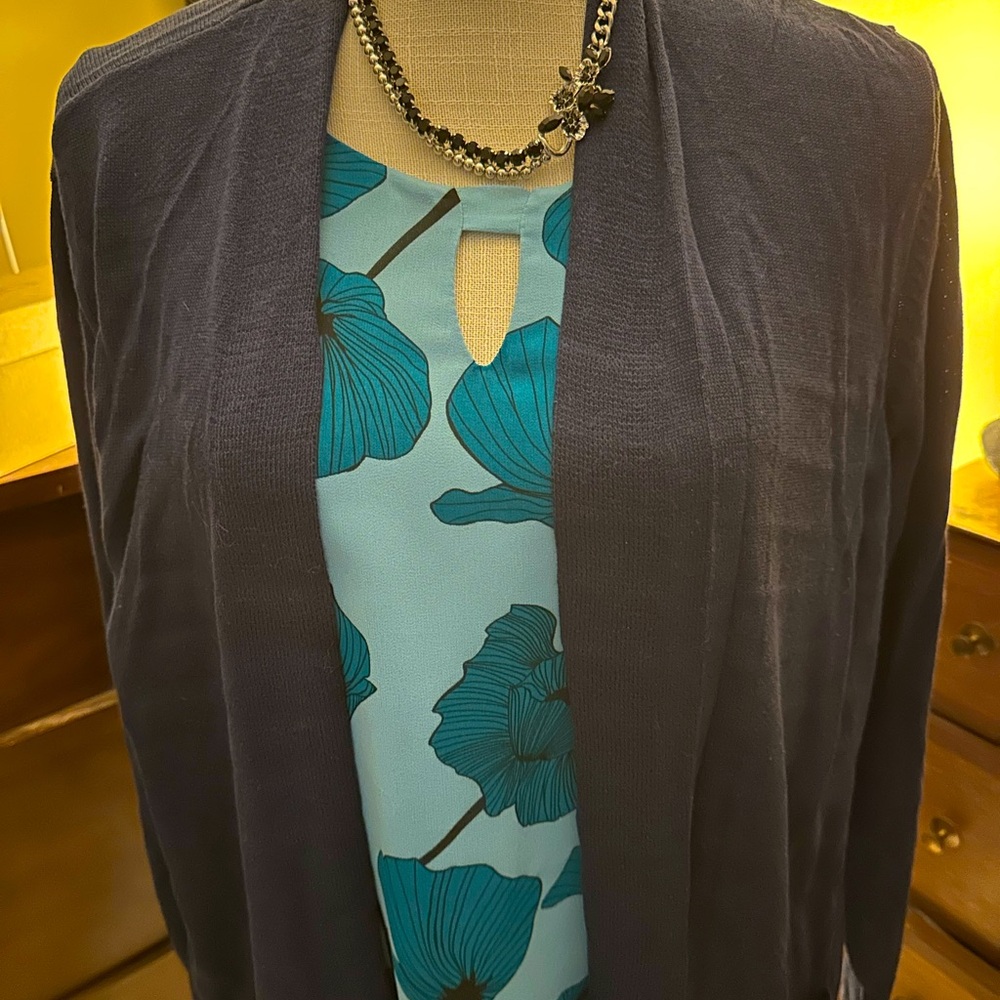 Navy Cotton and Rayon Cardigan